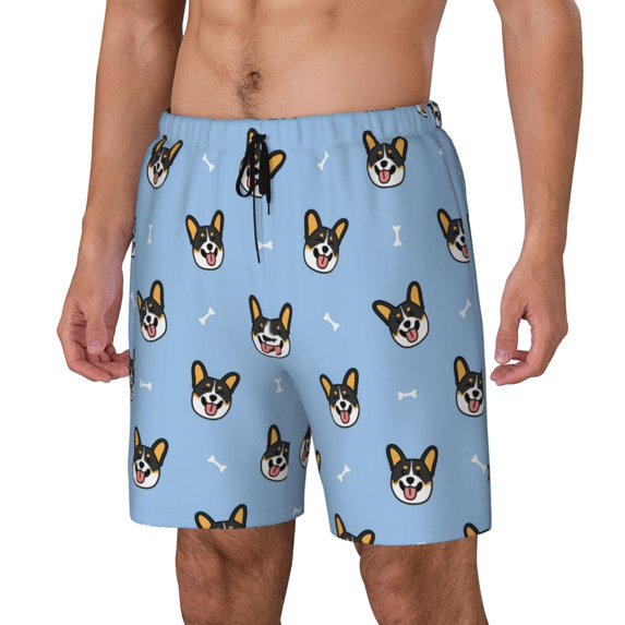 Picia Corgi Dog pattern Mens Swim Trunks with Compression Liner Stretch Beach Shorts Quick Dry with Zipper Pockets No-Chafing Board Shorts-XX-Large