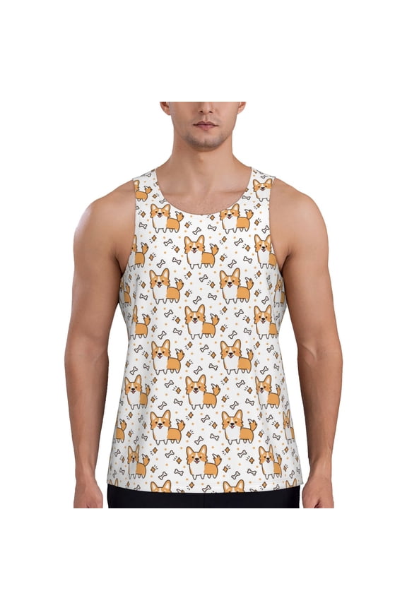 Corgi with Hearts Printed Men’s Performance Tank, Men's Workout Tank Top Moisture-Wicking Tank Top Muscle tee, Breathable Workout Shirt-XX-Large