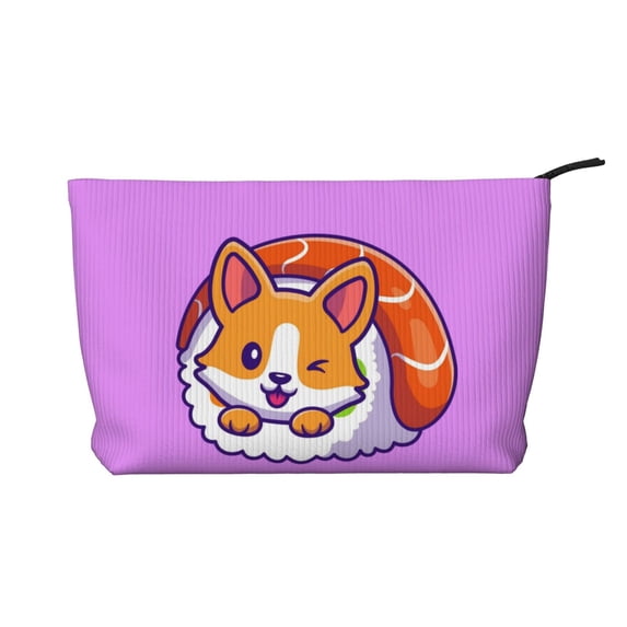 Picia Corgi In Sushi Roll Printed Cosmetic Bags for Women Makeup Bag Large Capacity Purse Travel Toiletry Zipper Storage Pouch Make up Brushes Organizer for Gifts
