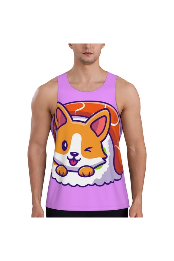 Corgi In Sushi Roll Printed Men’s Performance Tank, Men's Workout Tank Top Moisture-Wicking Tank Top Muscle tee, Breathable Workout Shirt-Medium