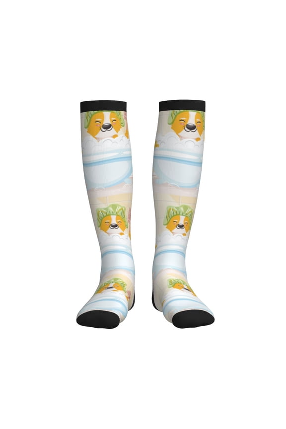 Corgi In The Shower Cap Bathing Printed Sports Compression Socks - 15-20mmHg Graduated Compression, High-Performance Soft and Breathable Socks for Men and Women