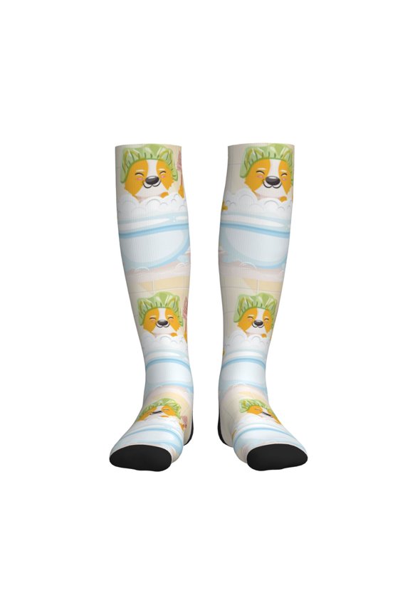 Corgi In The Shower Cap Bathing Printed Sports Compression Socks - 15-20mmHg Graduated Compression, High-Performance Soft and Breathable Socks for Men and Women