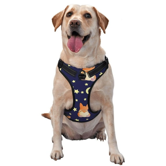 Picia Corgi Lying With Moons And Stars No-Pull Dog Harness Reflective Front Clip Vest with Handle,Step-in Air Dog Harness,Adjustable 2 Metal Rings 4 Buckles,Easy to Put on & Take Off X-Large
