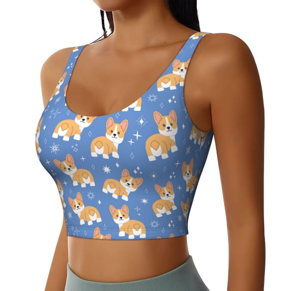 Picia Corgi Sports Bra for Women,Padded Strappy Sports Bras Medium Support Yoga Bra with Removable Cups,Running Yoga Bra-Large