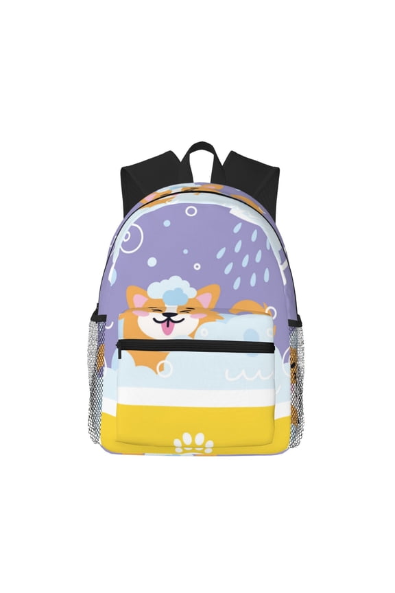 Corgi Washing in Bathtub Large Capacity Backpack Classic Style Backpack Casual Backpack Water-Resistant School Work Travel Outdoor Backpack
