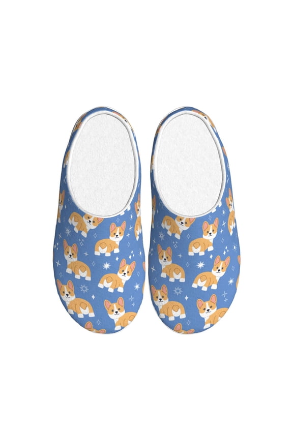 Corgi for Women's Lamb-hug Comfy Fleece House Slippers Memory Foam, Slip-on House Shoes Indoor Outdoor-46/47