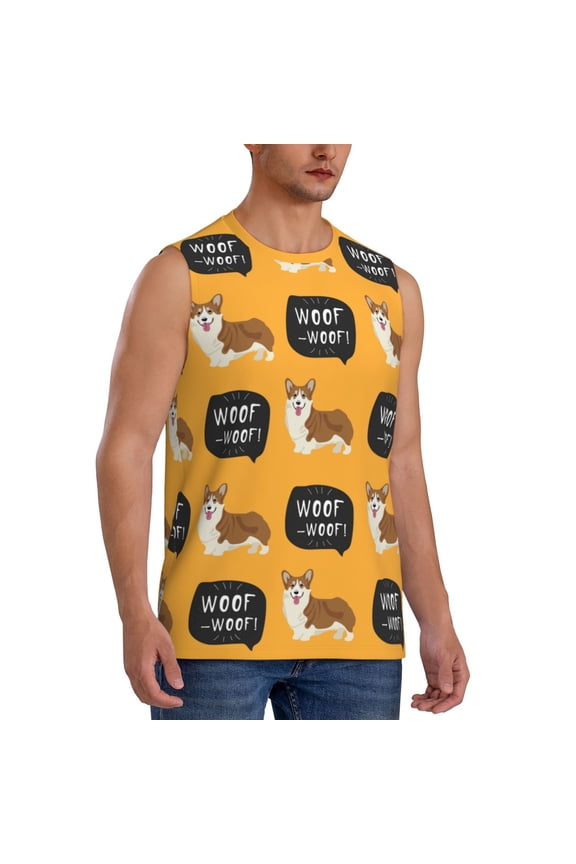 Corgi mens Cotton Tank Undershirts , Moisture-wicking Ribbed Tanks, Lightweight Cotton Tank Undershirts-Medium