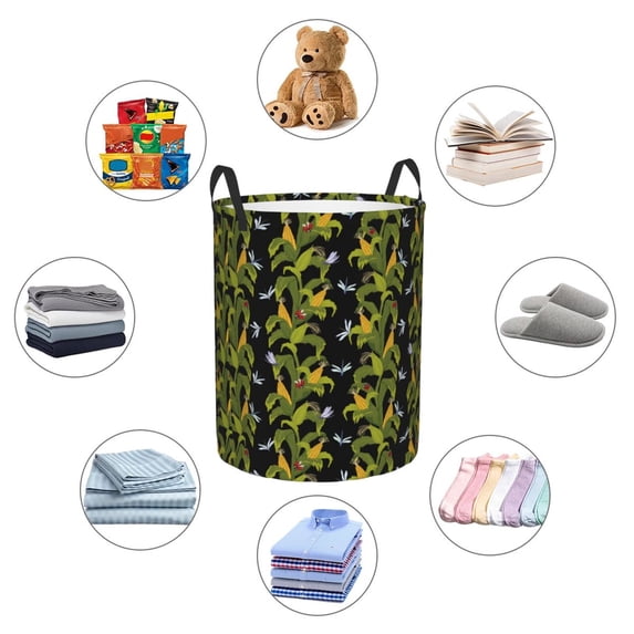 Picia Corn And Dragonflies Large Laundry Basket, Waterproof, Freestanding Laundry Hamper, Collapsible Tall Clothes Hamper with Extended Handles-Medium