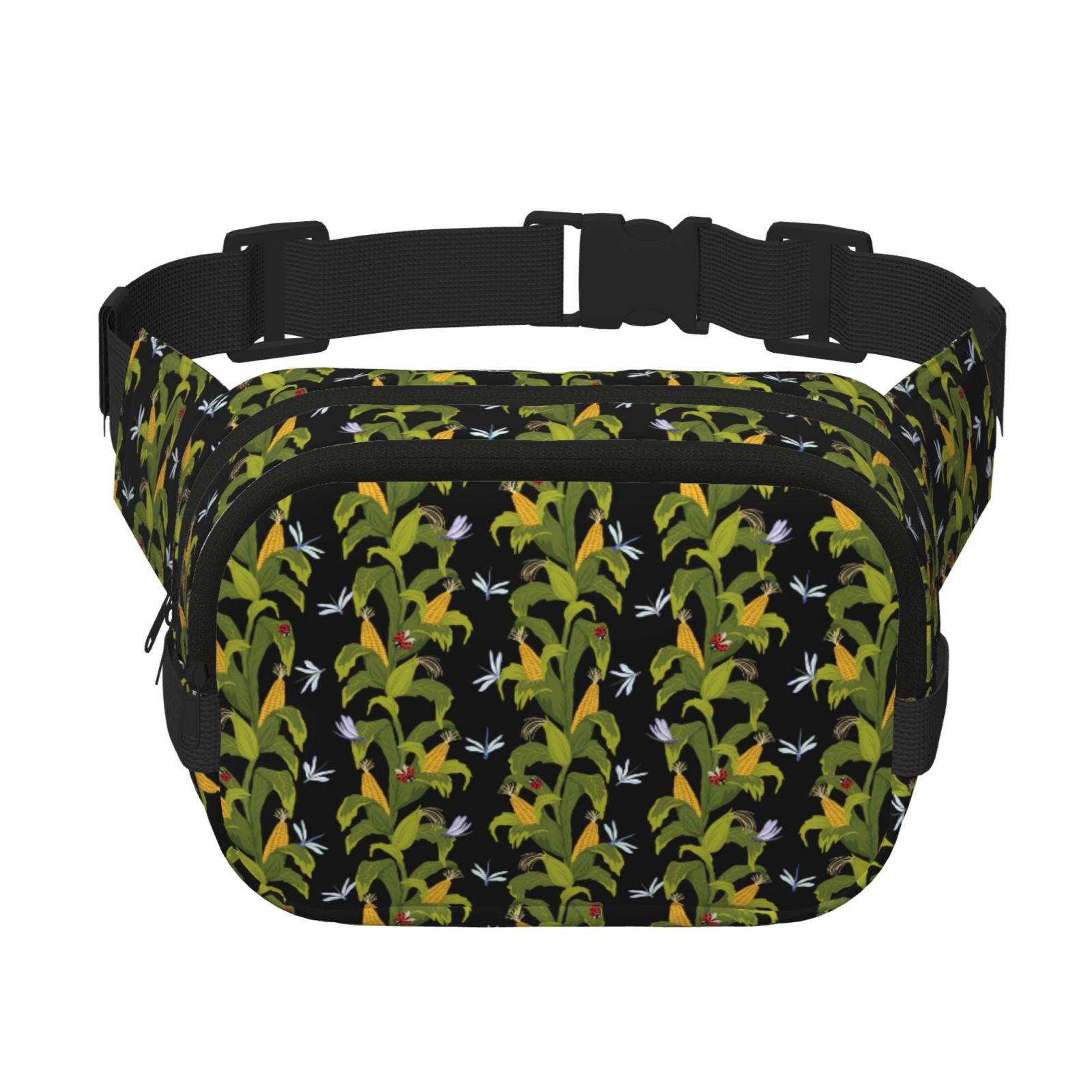 Picia Corn And Dragonflies Print Square Double-Layer Waist Bag Mini Adjustable Waist Belt Bag Exercise Running Travel Hiking