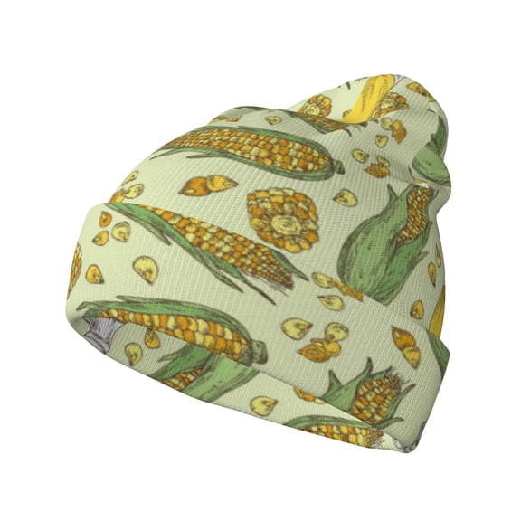 Picia Corn And Corn Oil Pattern Knitted Beanie Hat for Men and Women , Unisex Winter Warm Stretchy Knit Cap Thick Fisherman Beanies Cuffed Plain Skull Caps