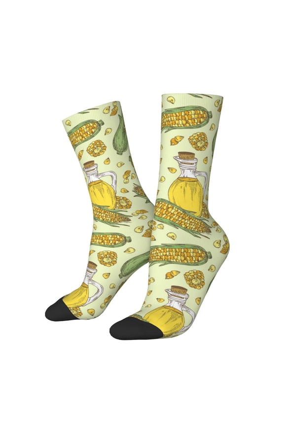 Corn And Corn Oil Print Athletic Socks for Men & Women – Cushioned Moisture-Wicking Crew Socks for Sports, Running, and Training, Soft & Breathable Size 5-11