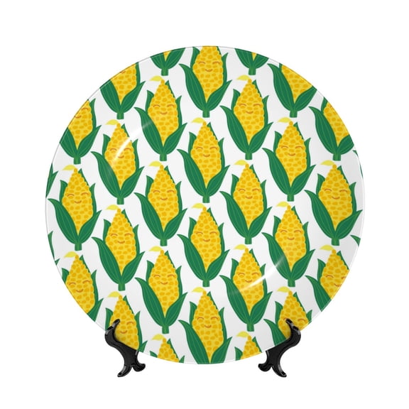 Picia Corn Cob Pattern Bone China Decorative Plate – Wall Decor with Stand and Adhesive, Elegant Ornament for Living Room, Office, or Entryway-7in
