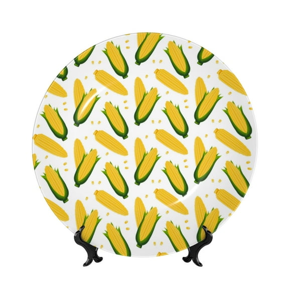 Picia Corn On The Cob Pattern Bone China Decorative Plate – Wall Decor with Stand and Adhesive, Elegant Ornament for Living Room, Office, or Entryway-6in