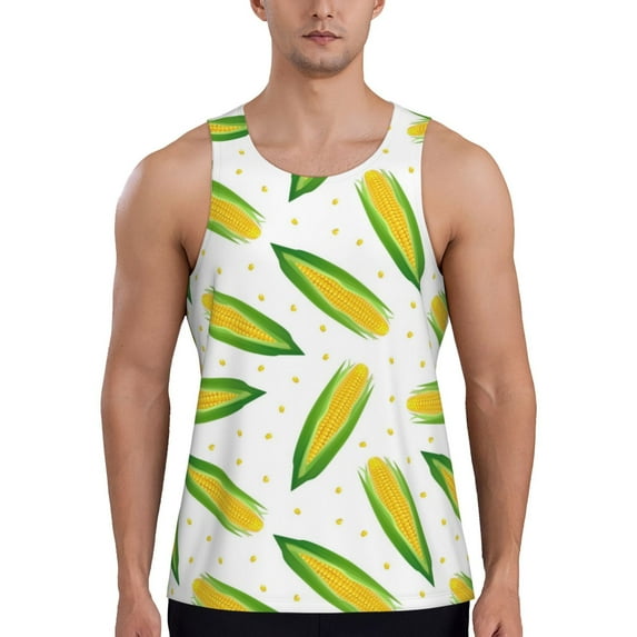 Picia Corns Printed Men’s Performance Tank, Men's Workout Tank Top Moisture-Wicking Tank Top Muscle tee, Breathable Workout Shirt-X-Large