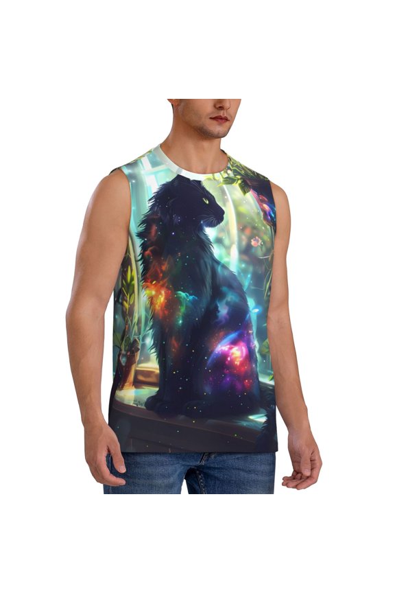 Cosmic Cat In Window mens Cotton Tank Undershirts , Moisture-wicking Ribbed Tanks, Lightweight Cotton Tank Undershirts-3X-Large