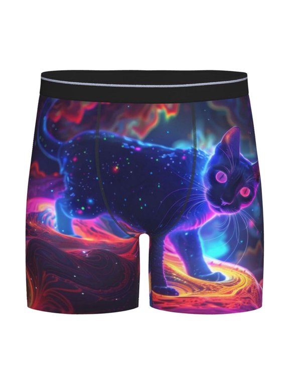 Cosmic Cat Psychedelic Journey Pattern Men's Athletic Long Leg Briefs , Performance Stretch Underwear,Moisture-Wicking
