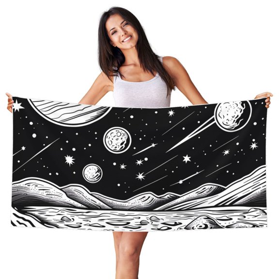 Picia Cosmic Landscape Celestial Art Print Silver Fox Velvet Beach Towel,Quick-Dry Beach Towel,Lightweight Travel Towel,Portable Beach Towels