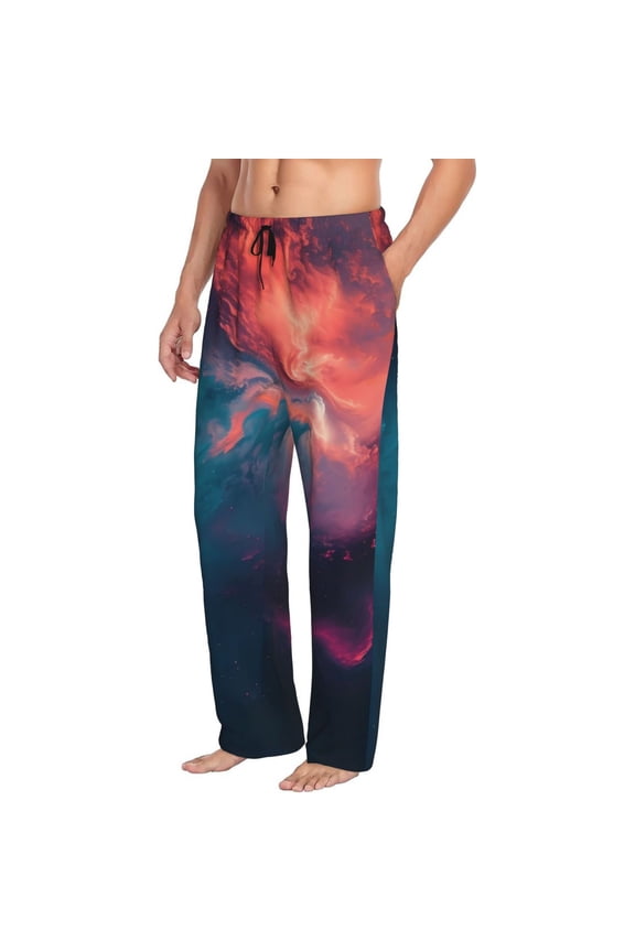 Cosmic Paint Swirl Mens Soft Woven Cotton Elastic Waistband Sleep Pajama Pant Lounge Sleep Pant With Pockets And Drawstring-Small