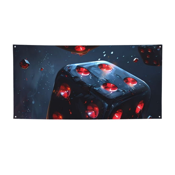Picia Cosmic Red Sparkle Dice Pattern Party Banner, Festive Decoration, Holiday Banner, Celebration Decor, Event Banner, Reusable Party Banner-Small