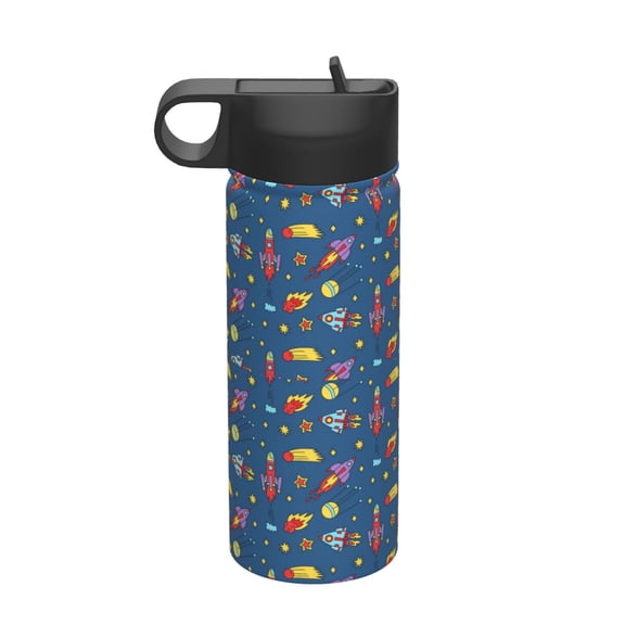 Picia Cosmos Rockets Pattern 18oz Sports Insulated Kettle With Straw Insulated Water Bottle For Running Hiking Cycling Climbing Men'S Woman Insulated Water Bottle