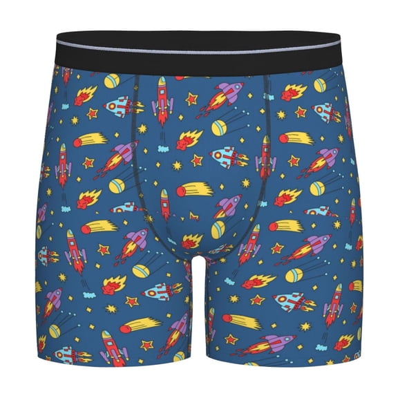 Picia Cosmos Rockets Pattern Men's Athletic Long Leg Briefs , Performance Stretch Underwear，Moisture-Wicking
