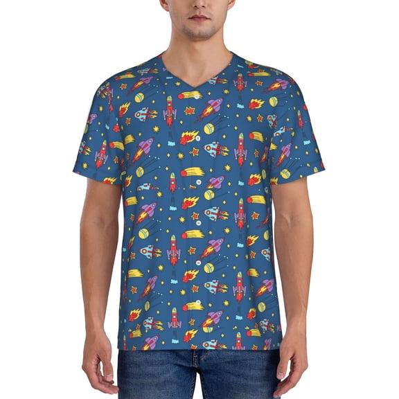 Picia Cosmos Rockets Pattern Mens Polo Shirts Quick Dry Short Sleeve Golf T Shirt Performance Moisture Wicking Casual Workout Baseball T-shirt-XX-Large