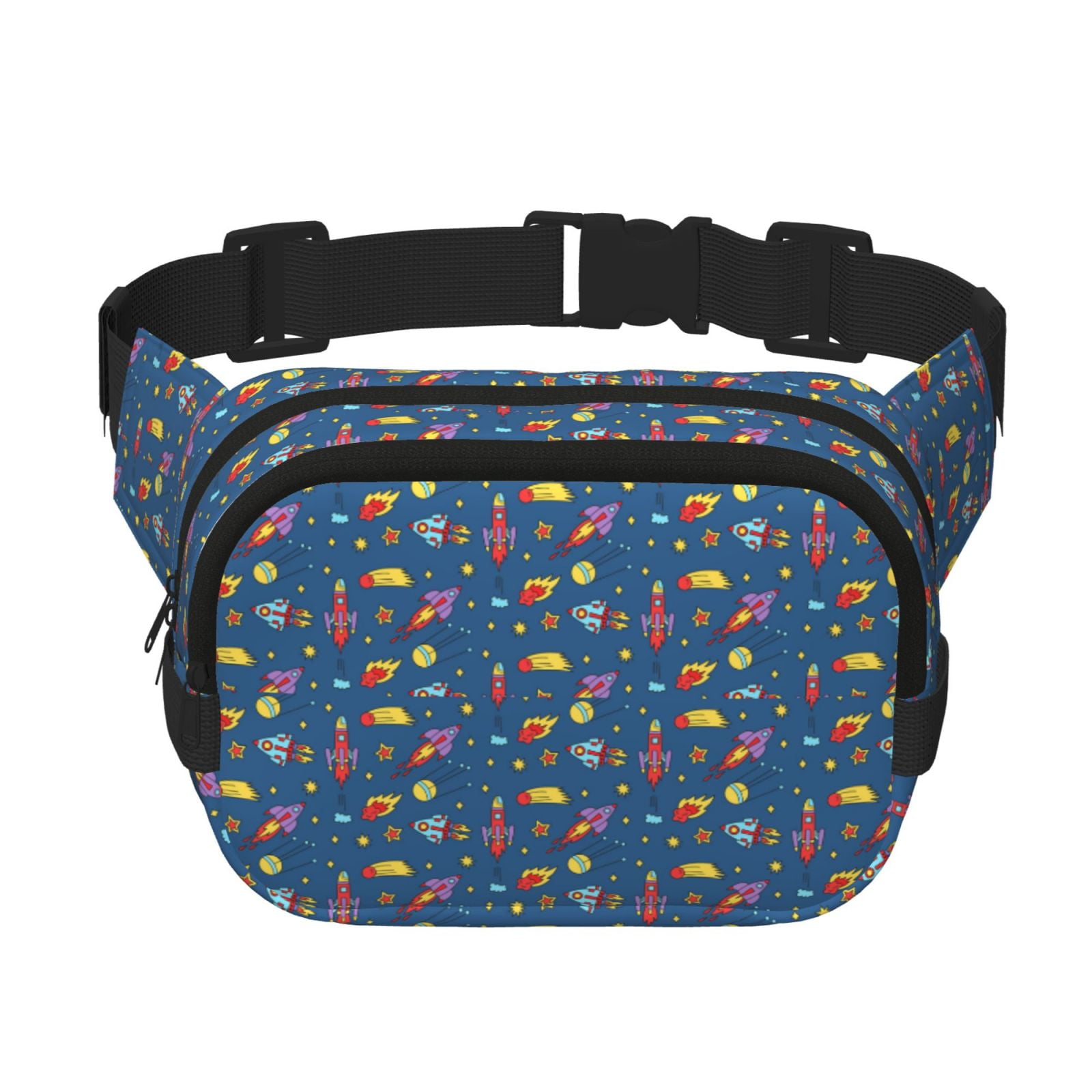 Picia Cosmos Rockets Print Square Double-Layer Waist Bag Mini Adjustable Waist Belt Bag Exercise Running Travel Hiking