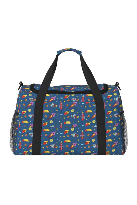 Cosmos Rockets Print Travel Duffle Bag,Weekender Bags for Women with Shoe Compartment, Gym Duffel Bag with Wet Pocket, Hospital Bags for Labor and Delivery