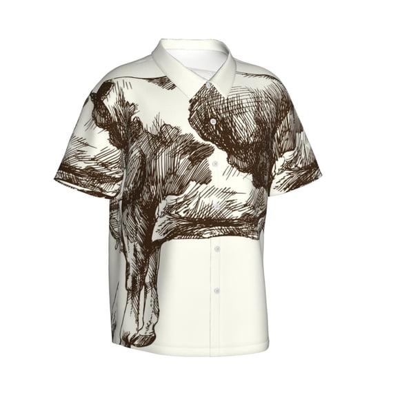 Picia Cow 1 Gentle Cotton Regular Fit Short Sleeve Casual Hawaiian Shirt for Men-Large