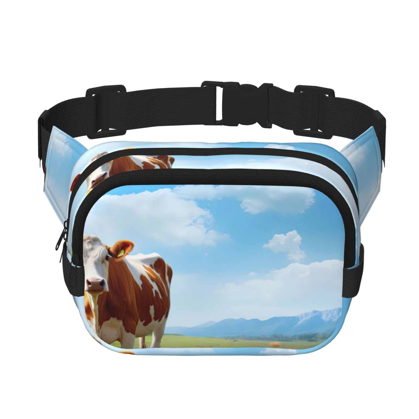 Picia Cow Grazing Nature Print Square Double-Layer Waist Bag Mini Adjustable Waist Belt Bag Exercise Running Travel Hiking