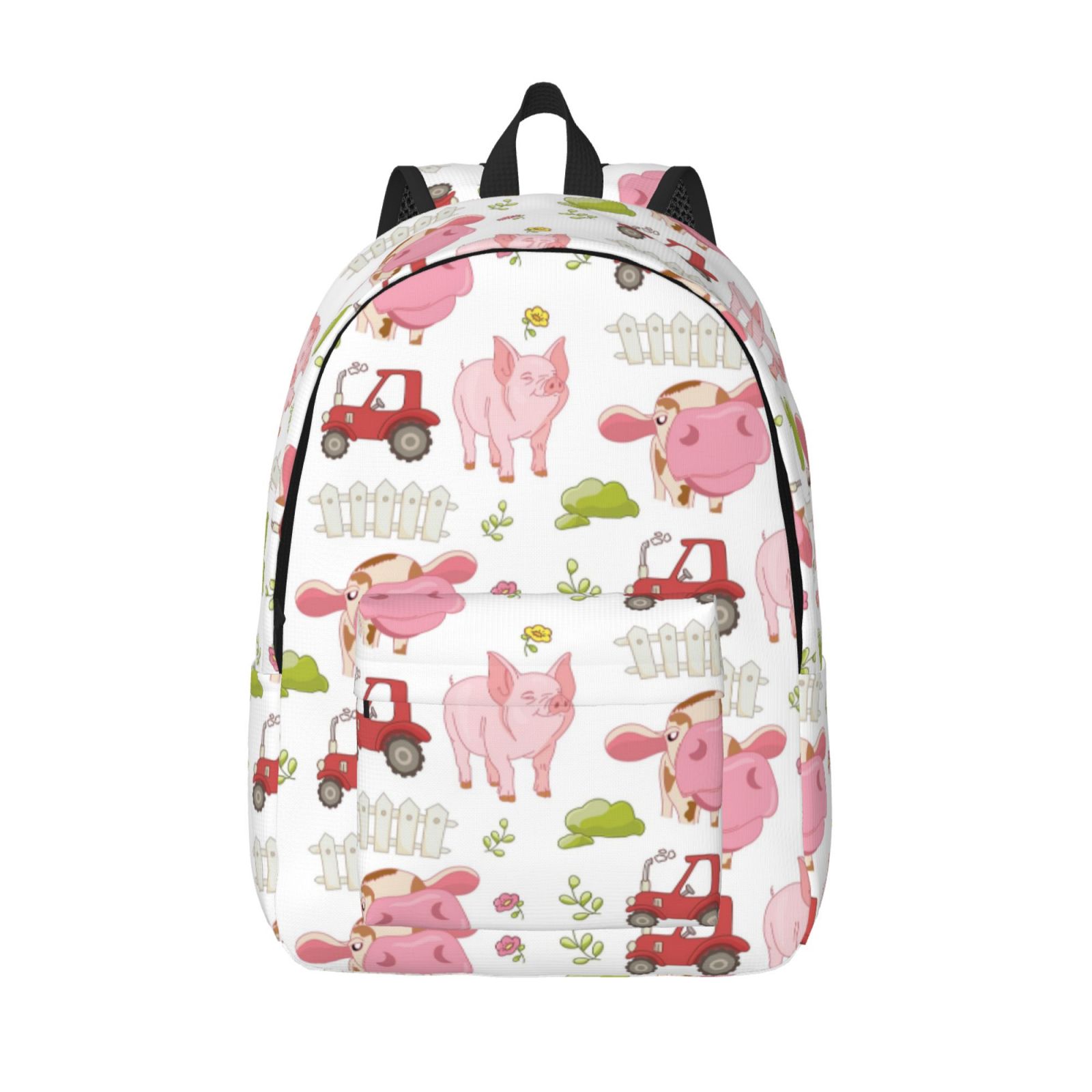 Picia Cow And Pig Printed Canvas Daypack - Stylish and Durable Vintage Compact Backpack - Class, Work, Travel, or Laptop Bookbag,Organized Compartments-Small