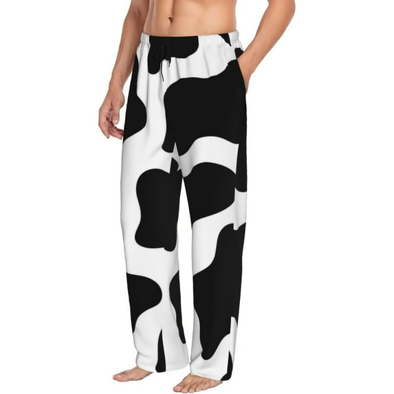 Picia Cow Print Black White Mens Soft Woven Cotton Elastic Waistband Sleep Pajama Pant Lounge Sleep Pant With Pockets And Drawstring-X-Large