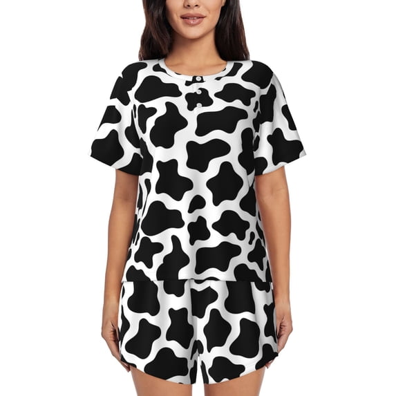 Picia Cow Print Black White Pajamas Sets for Women Soft Short-Sleeved Pjs with Lounge Shorts Two Piece Sleepwear-4X-Large