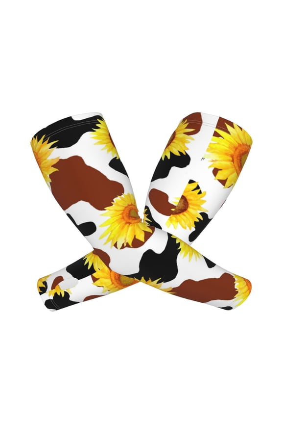 Cow Print Sunflower Arm Sleeves for Men and Women - Tattoo Cover Up UPF 50+ Cooling Sports Sleeve for Basketball Golf Football-One Size
