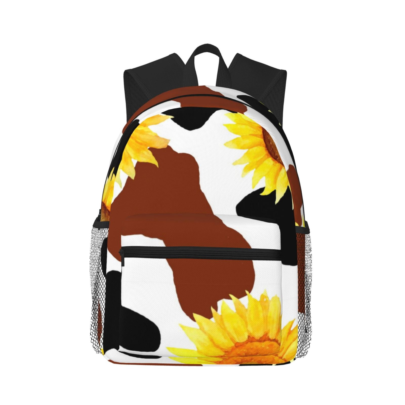 Picia Cow Print Sunflower Large Capacity Backpack Classic Style Backpack Casual Backpack Water-Resistant School Work Travel Outdoor Backpack