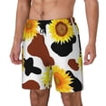 thumbnail image 1 of Picia Cow Print Sunflower pattern Mens Swim Trunks with Compression Liner Stretch Beach Shorts Quick Dry with Zipper Pockets No-Chafing Board Shorts-X-Large, 1 of 9