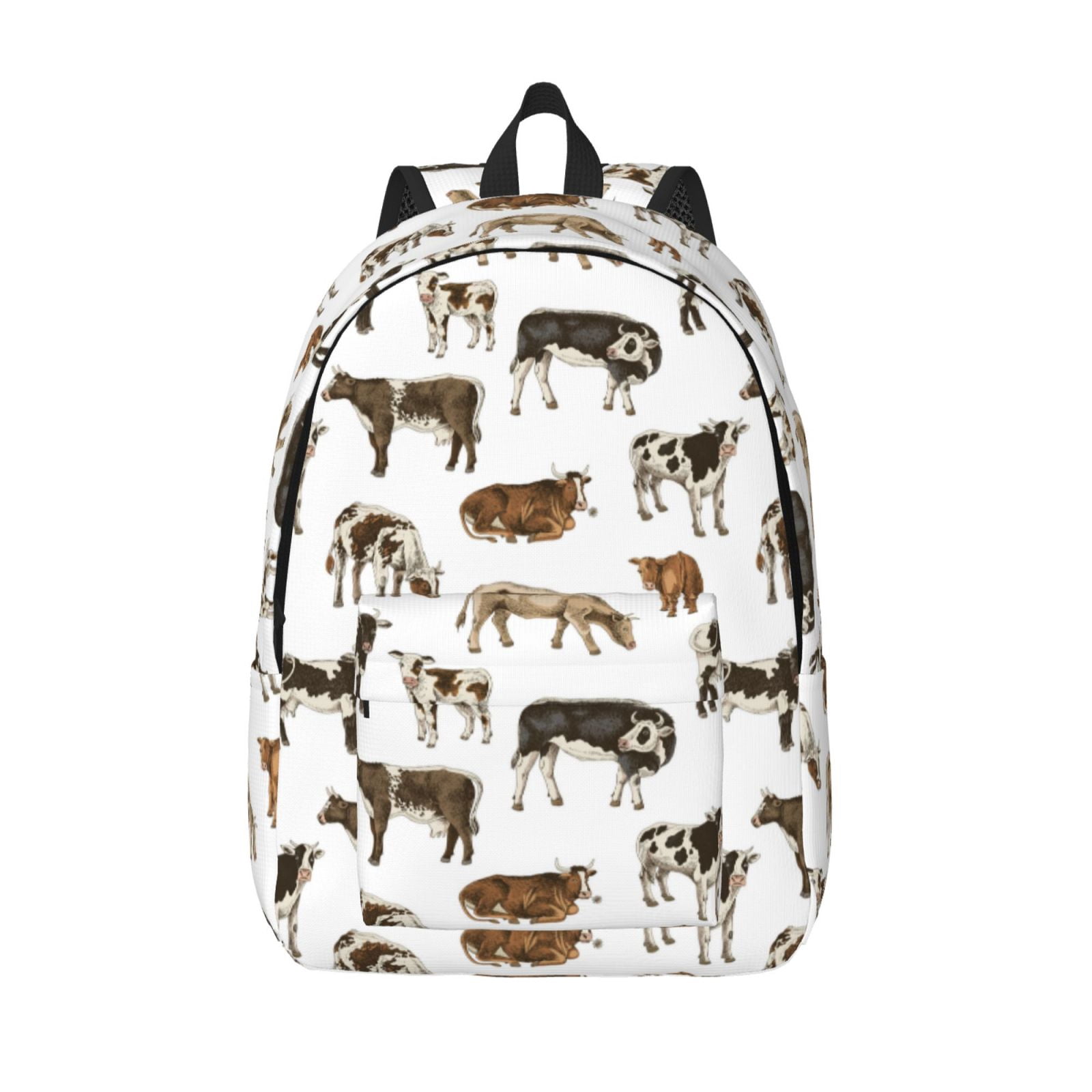 Picia Cow Printed Canvas Daypack - Stylish and Durable Vintage Compact Backpack - Class, Work, Travel, or Laptop Bookbag,Organized Compartments-Small