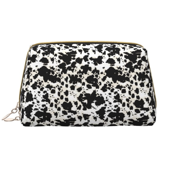 Picia Cow Skin 1 Print Leather Makeup Bag Make Up Bag Travel Toiletry Bag for Her Girlfriend Teacher Teen Girl Gifts