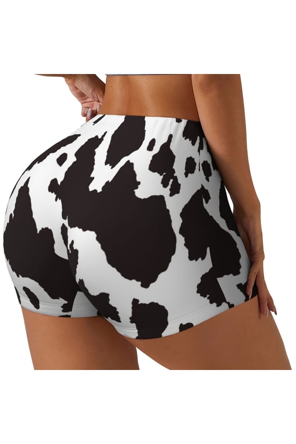 Cow Skin 2 Printed Workout Shorts for Women Seamless Scrunch Butt Lifting High Waisted Yoga Gym Booty Running Moisture-wicking Short Pants-Large