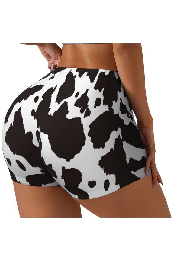 Cow Skin 2 Printed Workout Shorts for Women Seamless Scrunch Butt Lifting High Waisted Yoga Gym Booty Running Moisture-wicking Short Pants-Medium