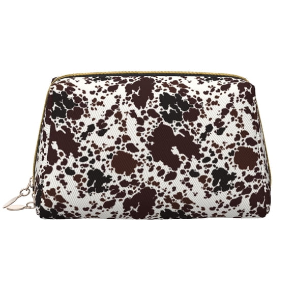 Picia Cow Skin Print Leather Makeup Bag Make Up Bag Travel Toiletry Bag for Her Girlfriend Teacher Teen Girl Gifts