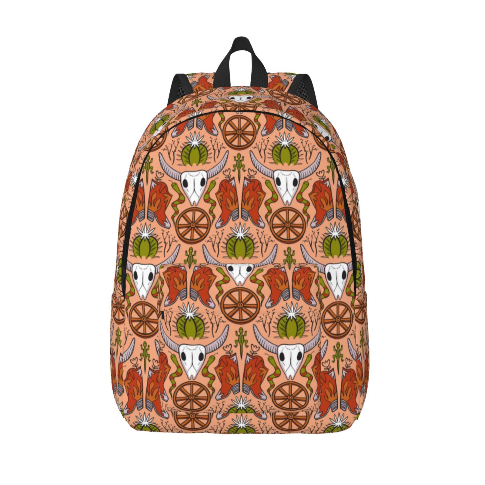 Picia Cow Skull Printed Canvas Daypack - Stylish and Durable Vintage Compact Backpack - Class, Work, Travel, or Laptop Bookbag,Organized Compartments-Small