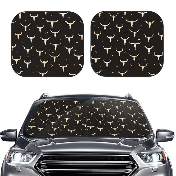 Picia Cow Skulls 2 Piece Car Windshield Sun Shade Foldable | Foldable Sun Shield for Front Window Blocks UV Rays and Keeps Your Vehicle Cool-Large