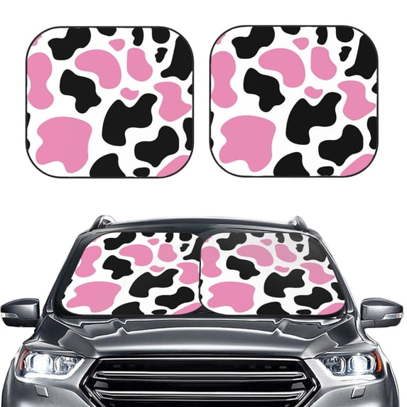 Picia Cow Spots 2 Piece Car Windshield Sun Shade Foldable | Foldable Sun Shield for Front Window Blocks UV Rays and Keeps Your Vehicle Cool-Large