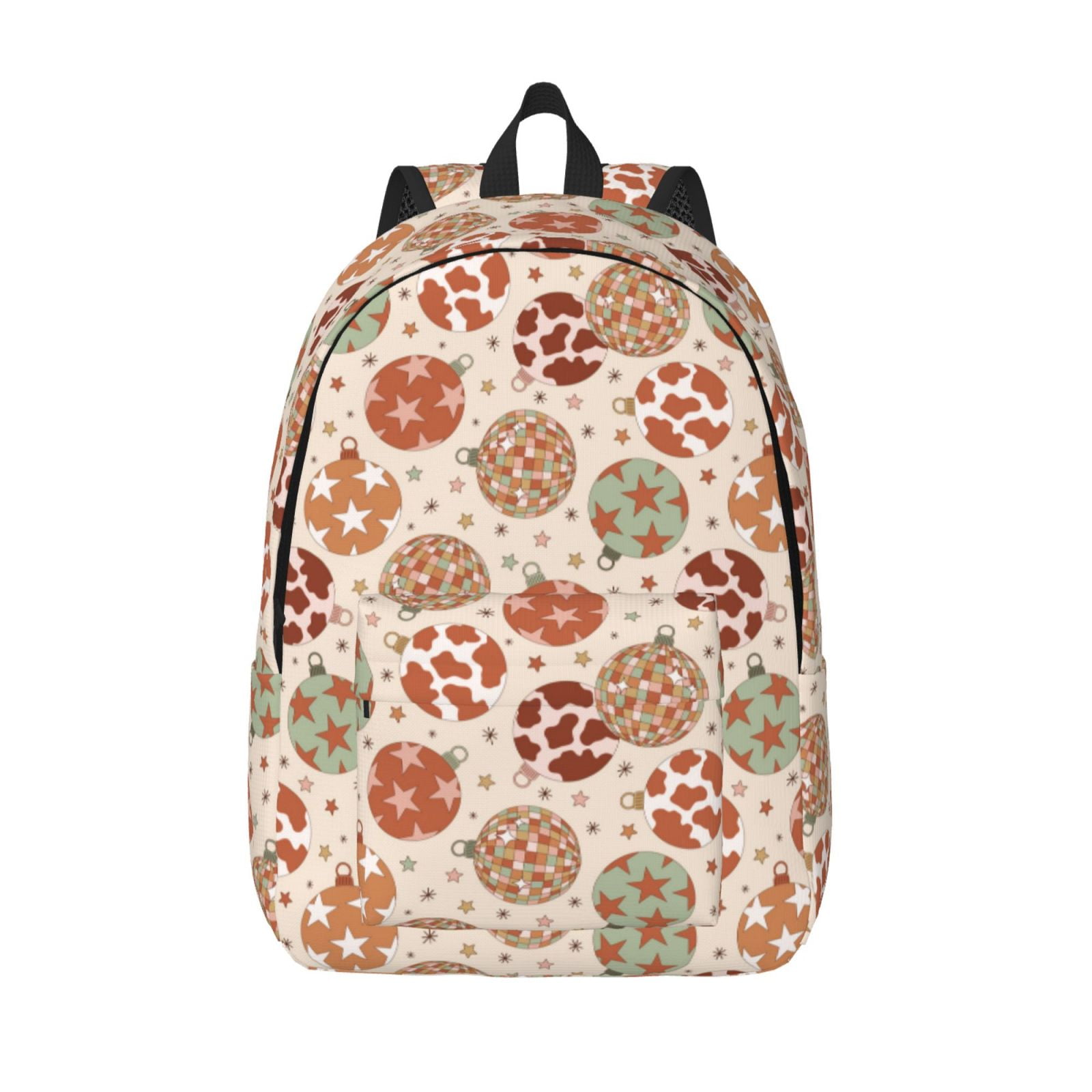 Picia Cow Spots And Disco Ball Printed Canvas Daypack - Stylish and Durable Vintage Compact Backpack - Class, Work, Travel, or Laptop Bookbag,Organized Compartments-Medium
