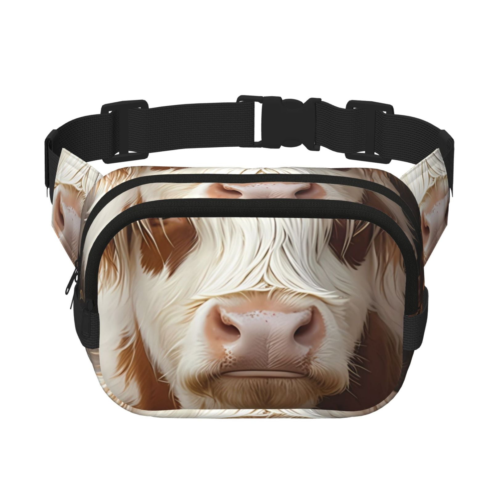 Picia Cow With Butterflies Print Square Double-Layer Waist Bag Mini Adjustable Waist Belt Bag Exercise Running Travel Hiking