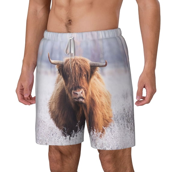 Picia Cow pattern Mens Swim Trunks with Compression Liner Stretch Beach Shorts Quick Dry with Zipper Pockets No-Chafing Board Shorts-Small