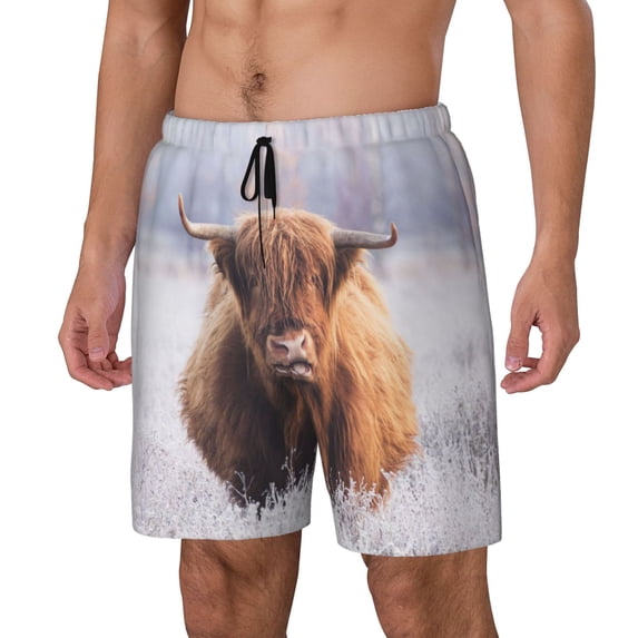 Picia Cow pattern Mens Swim Trunks with Compression Liner Stretch Beach Shorts Quick Dry with Zipper Pockets No-Chafing Board Shorts-Small