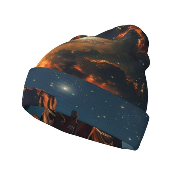 Picia Cowboy Boots Under Starry Sky Pattern Knitted Beanie Hat for Men and Women , Unisex Winter Warm Stretchy Knit Cap Thick Fisherman Beanies Cuffed Plain Skull Caps