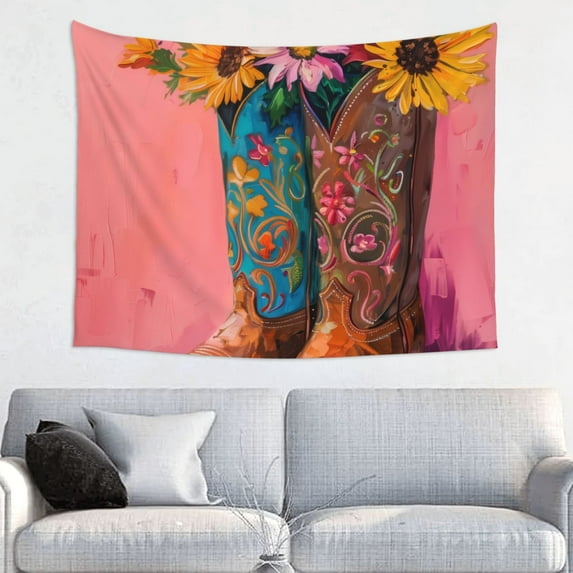 Picia Cowboy Boots With Flowers Pattern Tapestry-Tapestries for Bedroom Living Room Dorm(29x37")
